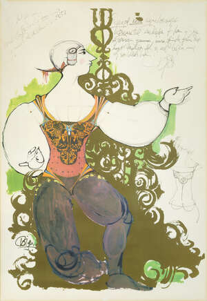 
	
		After Bjorn Wiinblad (1918-2006), A pair of costume designs
		Late 20th century, signed...