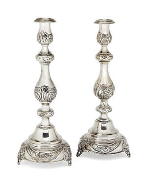 
	
		A pair of silver Sabbath candlesticks , London, c.1918, maker's mark SW sans serif in...