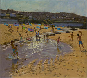
	
		Andrew Macara, 
		British b.1944 - 
		Beach scene; 
		oil on canvas, signed lower right...