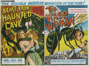 
	
		The Beast from the Haunted Cave/The Wasp Woman, 1959 , a double bill poster, printed by...