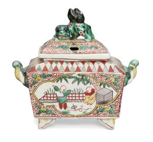 
	
		A Japanese chinoiserie censer, late 19th century, depicting children in a garden, with...