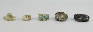 
	
		A Chinese hardstone pebble form snuff bottle, modelled in the form of a peach and carved...