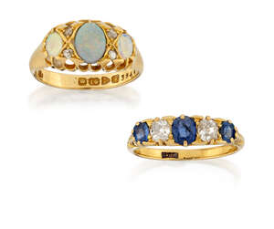 
	
		A Victorian, sapphire and diamond ring and an opal and diamond ring, the first composed...