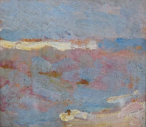 Erna Hoppe-Kinross, German/British 1875-1964 - Three works including 'Beach scene'; oil on board, 7.8 x 8.3 cm: together with 2 other oil on board works by 