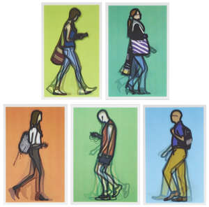 Julian Opie, British b.1958-Set of five lenticular cards: Architect; Waitress; Academic;...
