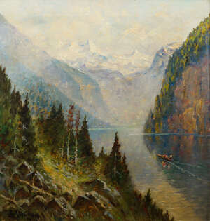 
	
		German/Austrian School, mid/late 20th century- 
		 
		Konigsee; 
		 
		oil on canvas,...