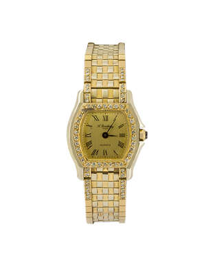 
	
		A lady's diamond wristwatch by A. Barthelay, the tonneau shaped dial with Roman numerals...