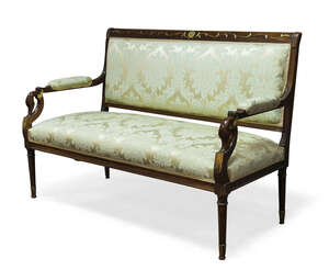 
	
		A Continental mahogany and parcel gilt sofa, 19th Century, the top rail with foliate...