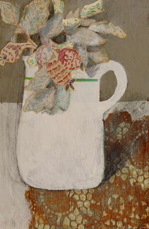 
	
		British school, 
		20th century-
		 
		Still life with flowers in a white...
