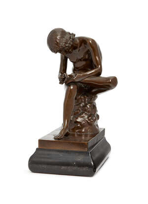 
	
		A French bronze model of Spinario, c.1880, After the Antique, cast by Ferdinand...