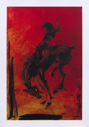 Richard Hambleton,&nbsp;Canadian, 1952-2017,&nbsp;Horse and Rider, red edition, 2015;&nbsp;giclee print ion colours...