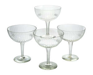 
	
		A set of four Magnum sized glass champagne coupes, c.1960, possibly Czech,  each large...
