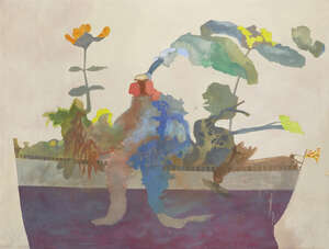 
	
		Leonard Rosoman OBE RA, 
		British, 1913-2012- 
		Section from Hybrid with flowers in a...