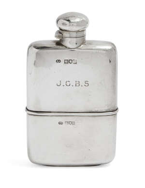 
	
		An Edwardian silver hip flask, London, c.1906, Atkin Brothers, with detachable drinking...