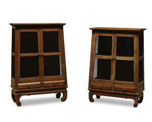 
	
		Two Chinese hardwood glazed display cabinets, early 20th century, of tapering rectangular...