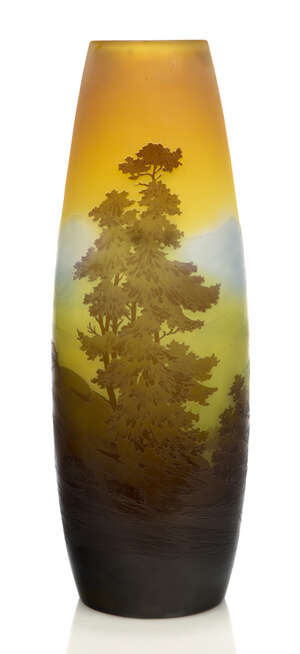
	
		Gallé, a large cameo glass double overlay Alpine Landscape vase    
		c.1910, signed in...