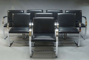 
	
		After Ludwig Mies Van der Rohe, a set of eight knoll studio Brno flat bar cantilever...