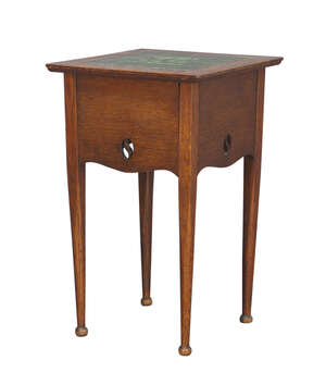 
	
		An Arts and Crafts oak wash stand, possibly made by William Birch,
		c.1900,
		The...