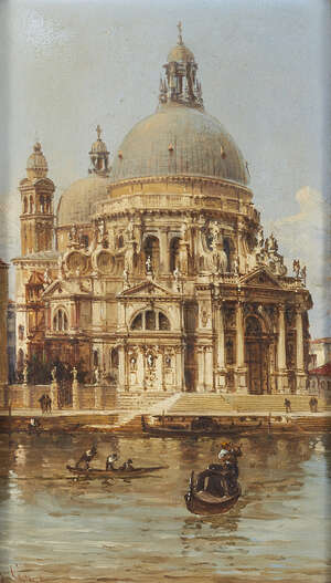 
	
		Carlo Grubacs, 
		Italian 1802-1878- 
		Santa Maria della Salute, Venice; 
		oil on...