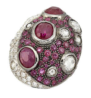 
	
		A ruby and diamond 'The Moon' ring, by Repossi, of pave circular-cut ruby oval bombe...