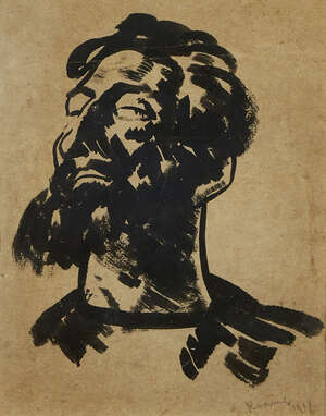 
	
		Jacob Kramer, 
		Ukrainian/British 1892-1962-
		 
		Head of a bearded man, 1918;
		 
		