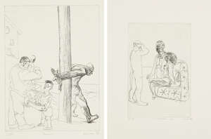 
	
		Peter Howson OBE, 
		Scottish b.1958- 
		 
		Footballers Wife & Sonny, 1990; 
		 
		two...