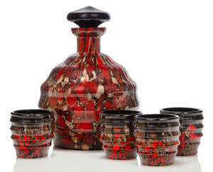 
	
		V. Nason & C, an 'Avventurina' range glass liquer set  
		c.1990, applied manufacturer's...