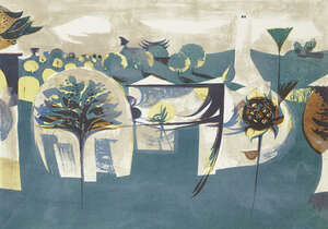 
	
		Alan Reynolds, 
		British 1926-2014- 
		 
		Moth Barn, 1955; 
		 
		lithograph printed...