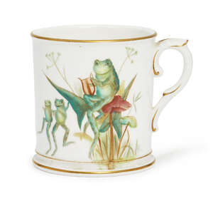 
	
		A Royal Worcester porcelain mug, printed and painted with frogs, printed marks and date...
