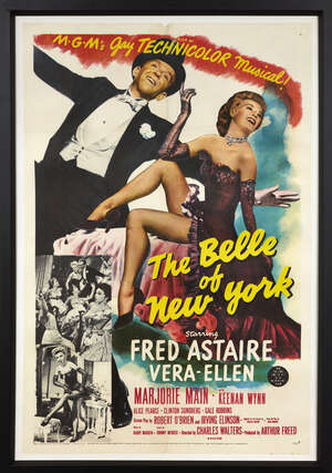 
	
		The Belle of New York (1952) a film poster, framed and glazed, 104 x 70cm, together with...