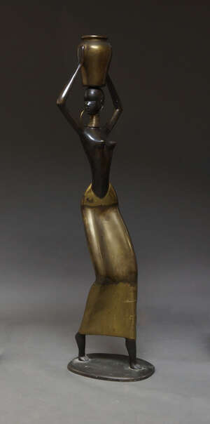 
	
		A Haugenauer taste bronze sculpture of stylised woman, late 20th century, modelled...