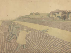 
	
		Norman Neasom RWS RBSA, 
		British 1915-2010 - 
		 
		Farm labourers returning home...