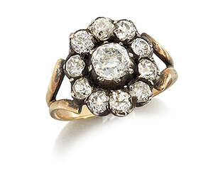 
	
		A 19th century diamond cluster ring, the central old-mine-cut diamond with old-mine-cut...