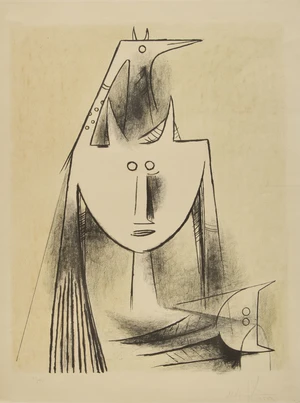 Wilfredo Lam,&nbsp;Cuban 1902-1982,&nbsp;Primitiv Gestalt, 1955;&nbsp;lithograph on wove,&nbsp;signed, dated and...