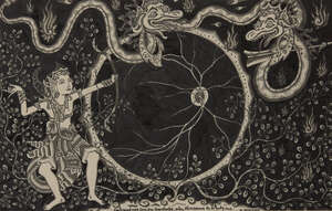 Balinese School
20th century
Ink on paper, 'figure shooting a dragon with a bow and arrow',...