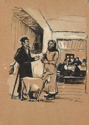 Meer Axelrod,Russian 1902-1970- 
 
Illustration for Sholom-Aleykhem (1859-1916) The Enchanted...