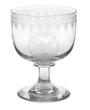 
	
		A George III Masonic glass rummer, c. 1800 - 1810, of typical form, the bowl engraved...