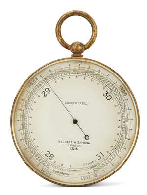
	
		A Victorian brass cased compensated aneroid barometer, by Negretti & Zambra, late 19th...