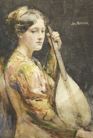 
	
		James Paterson, 
		Scottish 1854-1932- 
		 
		The lute player; 
		 
		watercolour...