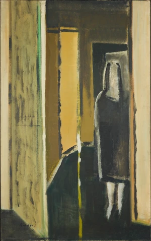 Guy Lindsay Roddon, British 1919-2006 - Figure in a doorway; oil on canvas, signed lower left 'Roddon', 117.7 x 72.5 cm (ARR) 
