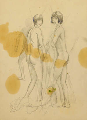 
	
		Marie Vorobieff Marevna, Russian 1892-1984- Three studies of men; various mediums...