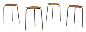 
	
		After Arne Jacobsen (1902-1971), a set of four 'Dot' stools 
		c.1960 
		the circular...