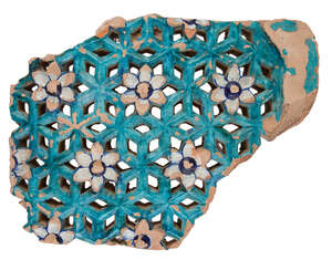 
	
		A large Sind turquoise tile jali fragment, Pakistan, 19th century, the pierced design...