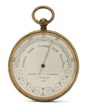 
	
		A Victorian brass cased aneroid pocket barometer, by Negretti & Zambra, 19th century, 