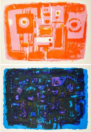 
	
		Henry Cliffe, 
		British 1919-1983- 
		 
		Dodona, 1959; 
		 
		lithograph in colours on...