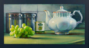 
	
		Andrew Potter,
		British 20th/21st century-
		 
		Green Grapes and Tea;
		 
		oil on...