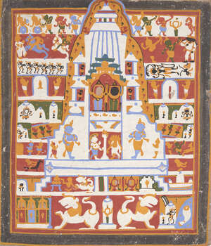 
	
		The Jagannath triad in the Puri temple(paicha mathra), Puri, 20th century, unfinished...