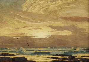 
	
		Thomas Adolphus Falcon RBA,
		British 1872-1944-
		 
		December sunset;
		 
		oil on...