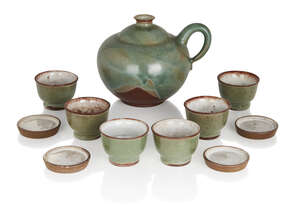 
	
		Otto Lindig (1895-1966), 
		 
		Teapot and six cups with four small dishes, circa 1940,...