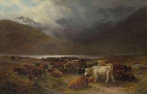 
	
		Henry Garland, 
		 
		British fl.1854-1890- 
		 
		Collecting cattle in the...